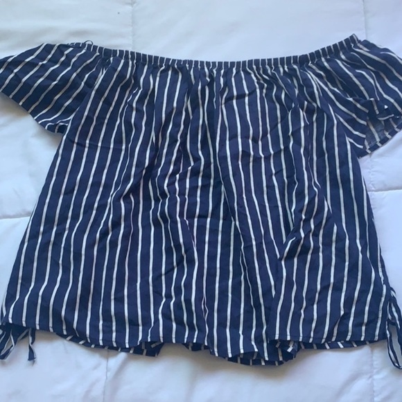 H&M Navy Blue Striped Off Shoulder Top - Picture 2 of 2